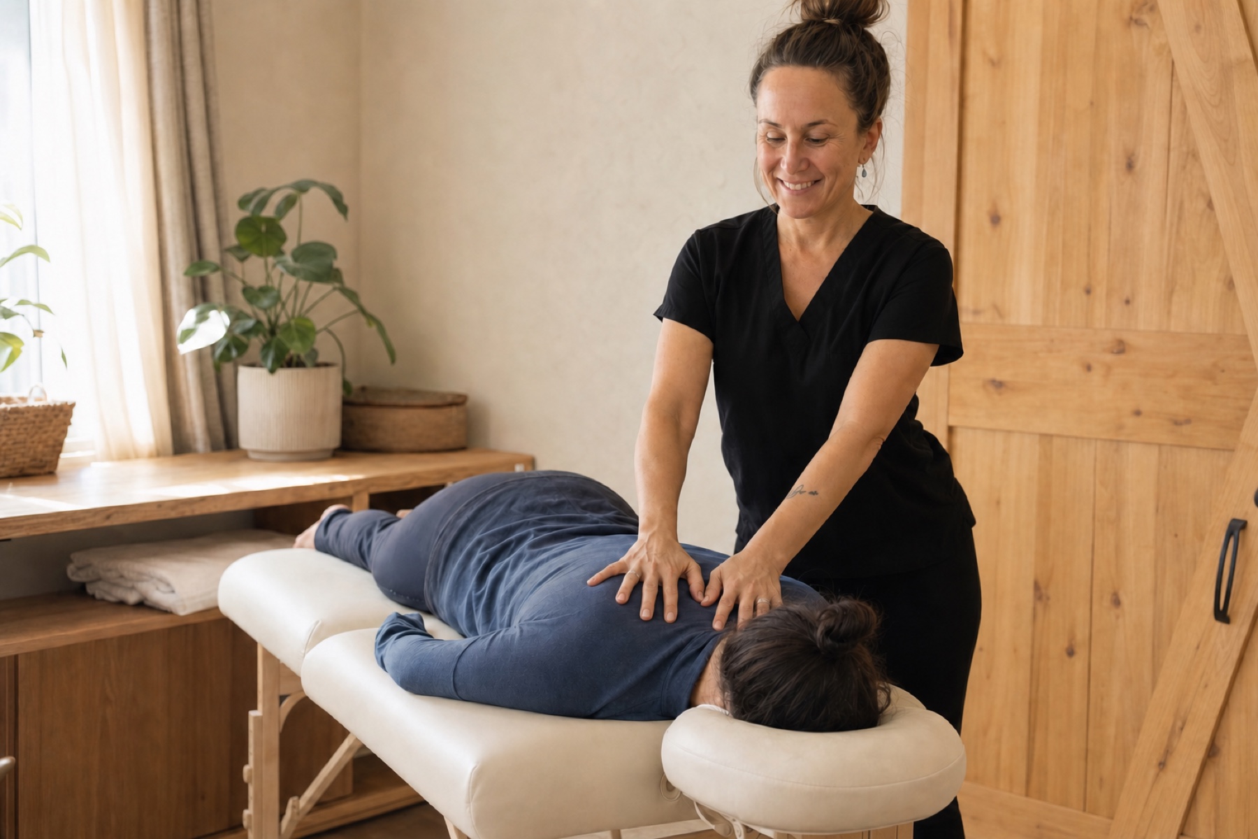 Aly Paws providing a fully clothed therapeutic table massage